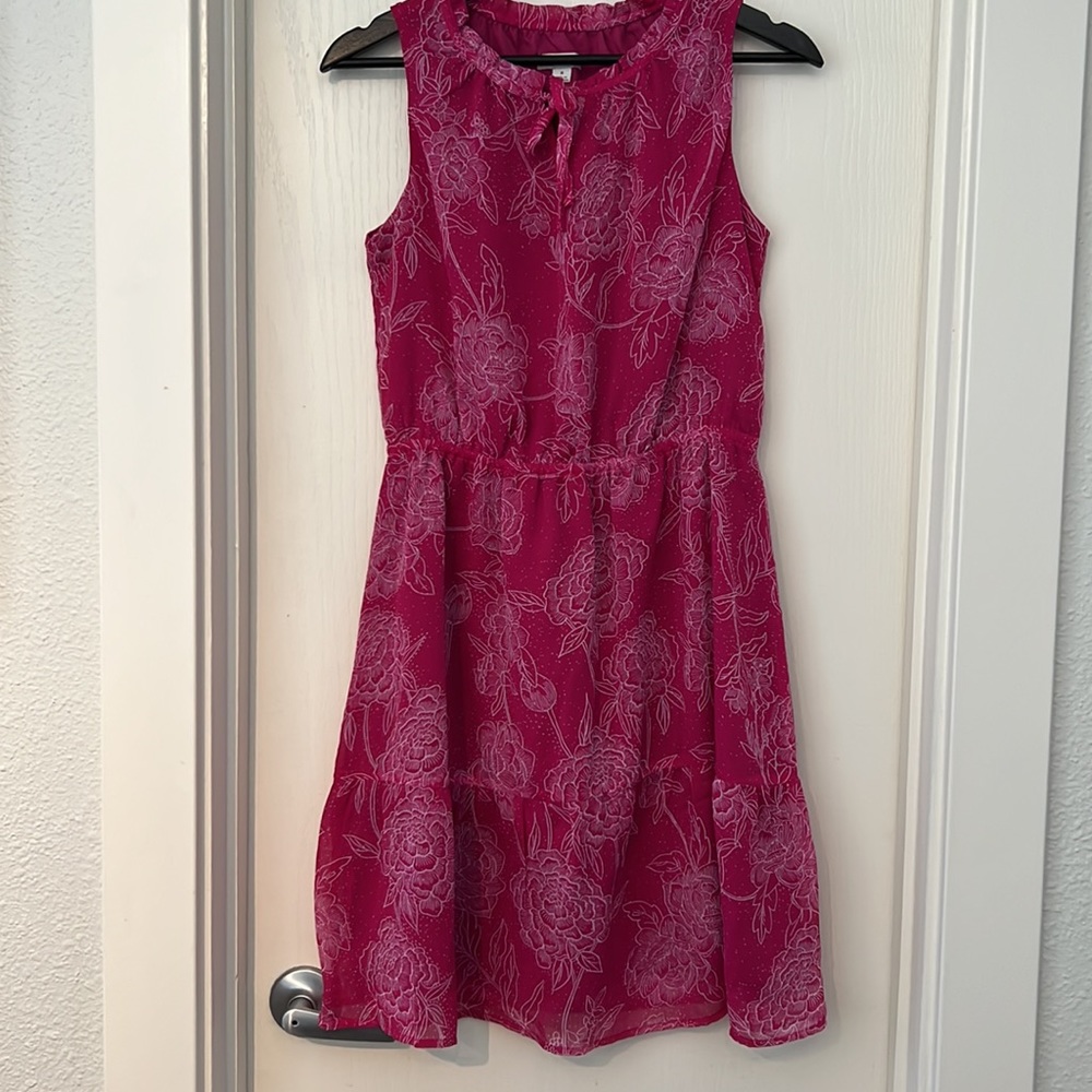 Women’s Merona Sleeveless Mini Dress - Fuschia Pink with White Flowers - Size S